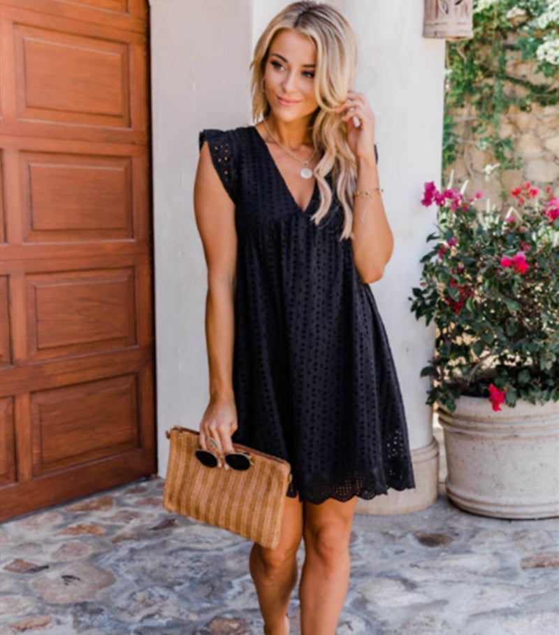 Lace Jacquard Cutout V-Neck Dress