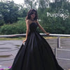 Women's Black Bra Simple Satin Long Ground Length Evening Dress