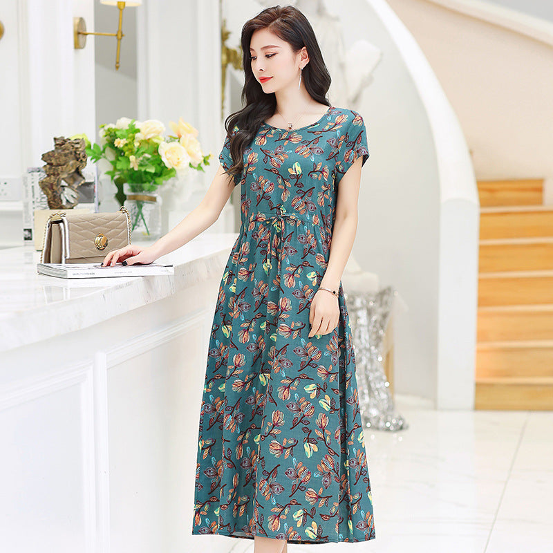 Women's Fashion Casual Cotton Linen Mid-length Dresses