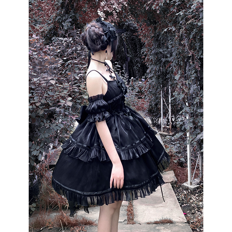 Originale Lolita Harajuku Bow Splicing Black Dress Hot Girl Fashion Kawaii Sweet Dress